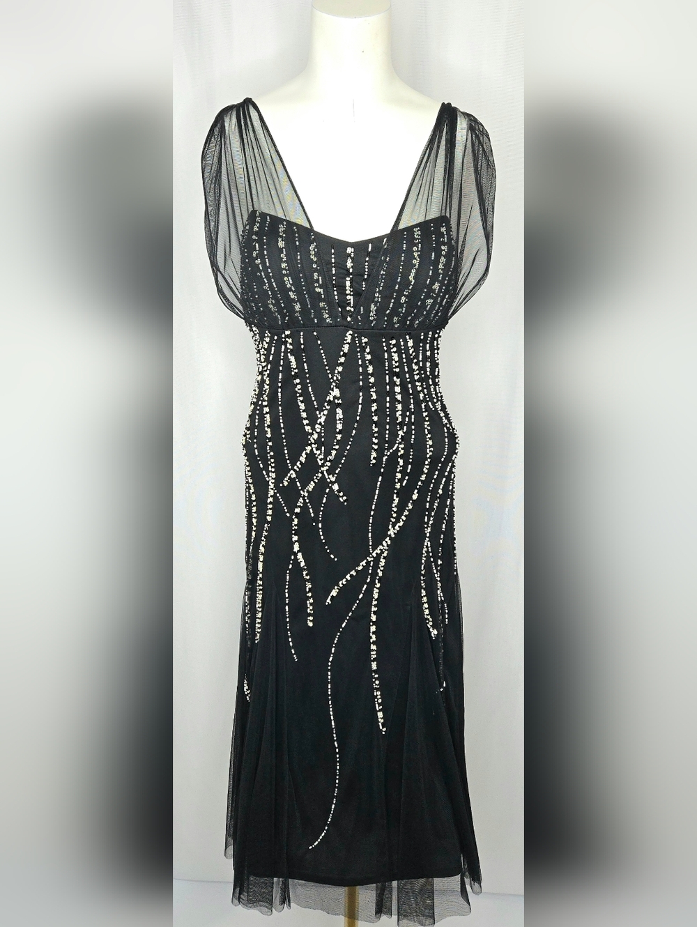 Joseph Ribkoff Beaded Evening Gown Black Wedding Guest/MOB/MOG Dress Lined 10